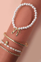 Load image into Gallery viewer, BOW PEARL RHINESTONE BAR STRETCH BANGLE SET | 80B137