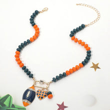 Load image into Gallery viewer, Gameday Football Heart Charm Carabiner Pendant Beaded Necklace