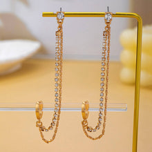 Load image into Gallery viewer, Rhinestone &amp; Gold Double Chain Drapes Drop Earrings