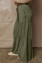 Load image into Gallery viewer, Mineral Wash Patchwork Wide Leg Drawstring Pants: Vineyard Green / L