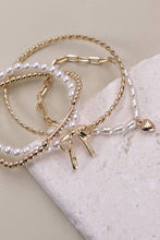 Load image into Gallery viewer, BOW PEARL RHINESTONE BAR STRETCH BANGLE SET | 80B137