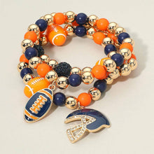 Load image into Gallery viewer, 3PCS - Game Day Football Helmet Charm Beaded Stretch Multi Layered Bracelets