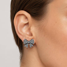 Load image into Gallery viewer, Game Day Checkerboard Bow Stud Earrings