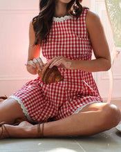 Load image into Gallery viewer, Gingham Lace-Trimmed Romper
