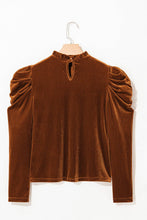 Load image into Gallery viewer, Velvet Frilled Neck Puff Sleeve Top