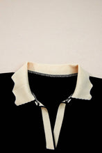 Load image into Gallery viewer, Colorblock Scallop Trim Long Sleeve Collared Top