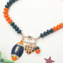 Load image into Gallery viewer, Gameday Football Heart Charm Carabiner Pendant Beaded Necklace