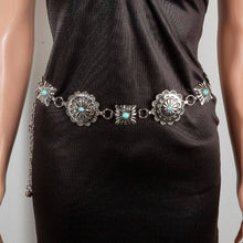 Load image into Gallery viewer, Western Turquoise Stud Floral Concho Chain Belt