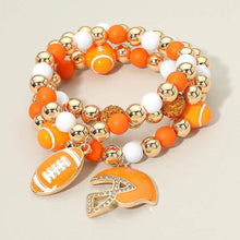 Load image into Gallery viewer, 3PCS - Game Day Football Helmet Charm Beaded Stretch Multi Layered Bracelets