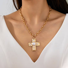 Load image into Gallery viewer, Hammered Cross Pearl Necklace