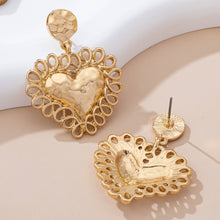 Load image into Gallery viewer, Ornate Hammered Heart Drop Earrings | 80E61656