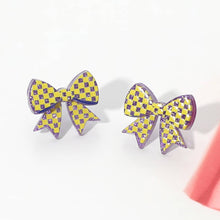Load image into Gallery viewer, Game Day Checkerboard Bow Stud Earrings