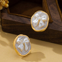 Load image into Gallery viewer, Vintage Pearlized Bow Button Stud Earrings