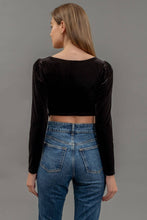Load image into Gallery viewer, VELVET SQUARE NECK LONG SLEEVE CORSET CROP TOP