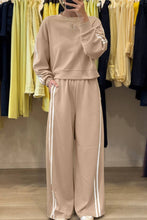 Load image into Gallery viewer, Varsity Stripe Crewneck Pullover and Sweatpants Set: Oatmeal / S