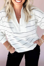 Load image into Gallery viewer, Stripe Half Zip V-Neck Top: White / M
