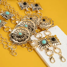 Load image into Gallery viewer, Western Turquoise Stud Floral Concho Chain Belt