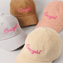 Load image into Gallery viewer, Cowgirl Text Solid Color Corduroy Baseball Cap