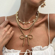 Load image into Gallery viewer, MULTILAYER BALL CHAIN BEAD PEARL BOW NECKLACE