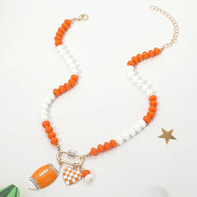 Load image into Gallery viewer, Gameday Football Heart Charm Carabiner Pendant Beaded Necklace
