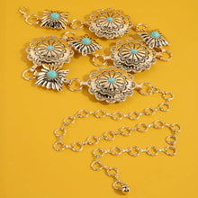Load image into Gallery viewer, Western Turquoise Stud Floral Concho Chain Belt