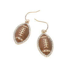 Load image into Gallery viewer, Rhinestone Trim Football Charm Drop Dangle Earrings