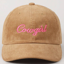Load image into Gallery viewer, Cowgirl Text Solid Color Corduroy Baseball Cap