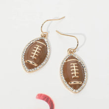 Load image into Gallery viewer, Rhinestone Trim Football Charm Drop Dangle Earrings