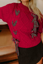 Load image into Gallery viewer, Christmas Plaid Lace-Up Puff Sleeve Sweater
