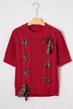Load image into Gallery viewer, Christmas Plaid Lace-Up Puff Sleeve Sweater