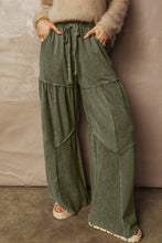 Load image into Gallery viewer, Mineral Wash Patchwork Wide Leg Drawstring Pants: Vineyard Green / L