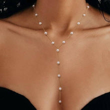 Load image into Gallery viewer, 18K STAINLESS STEEL TARNISH FREE PEARL Y NECKLACE