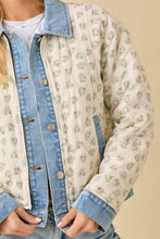 Load image into Gallery viewer, Floral Print Quilted Denim Jacket