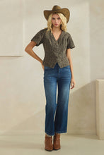 Load image into Gallery viewer, Leopard short sleeve denim top