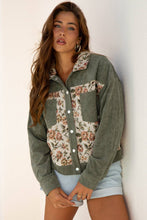 Load image into Gallery viewer, Floral Ribbed Corduroy Patchwork Shirt Jacket: Sage Green / XL