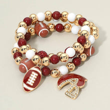 Load image into Gallery viewer, 3PCS - Game Day Football Helmet Charm Beaded Stretch Multi Layered Bracelets