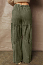 Load image into Gallery viewer, Mineral Wash Patchwork Wide Leg Drawstring Pants: Vineyard Green / S