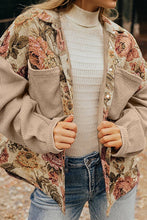 Load image into Gallery viewer, Floral Waffle Knit Patchwork Chest Pocket Buttoned Jacket: Khaki / XL