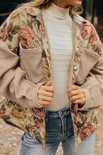 Load image into Gallery viewer, Floral Waffle Knit Patchwork Chest Pocket Buttoned Jacket: Khaki / S