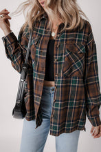 Load image into Gallery viewer, Plaid Chest Pockets Buttoned Shirt Jacket: Brown / M