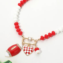 Load image into Gallery viewer, Gameday Football Heart Charm Carabiner Pendant Beaded Necklace