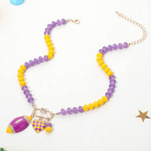 Load image into Gallery viewer, Gameday Football Heart Charm Carabiner Pendant Beaded Necklace