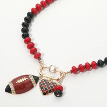 Load image into Gallery viewer, Gameday Football Heart Charm Carabiner Pendant Beaded Necklace