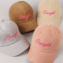 Load image into Gallery viewer, Cowgirl Text Solid Color Corduroy Baseball Cap