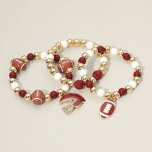 Load image into Gallery viewer, 3PCS - Game Day Football Helmet Charm Beaded Stretch Multi Layered Bracelets