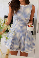 Load image into Gallery viewer, Gingham Lace-Trimmed Romper