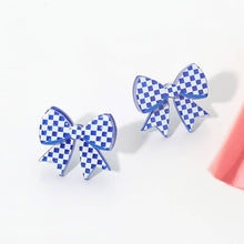 Load image into Gallery viewer, Game Day Checkerboard Bow Stud Earrings