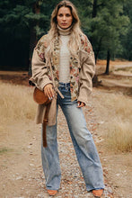 Load image into Gallery viewer, Floral Waffle Knit Patchwork Chest Pocket Buttoned Jacket: Khaki / S