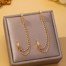 Load image into Gallery viewer, Rhinestone &amp; Gold Double Chain Drapes Drop Earrings