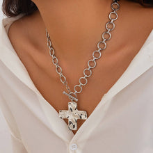 Load image into Gallery viewer, NOTABLE HAMMERED CROSS FRONT TOGGLE NECKLACE